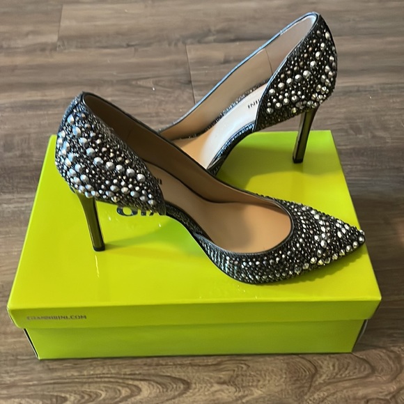 Gianni Bini Mariah Black and Silver Jeweled stiletto heel size 8.5 LIKE NEW - Picture 6 of 12